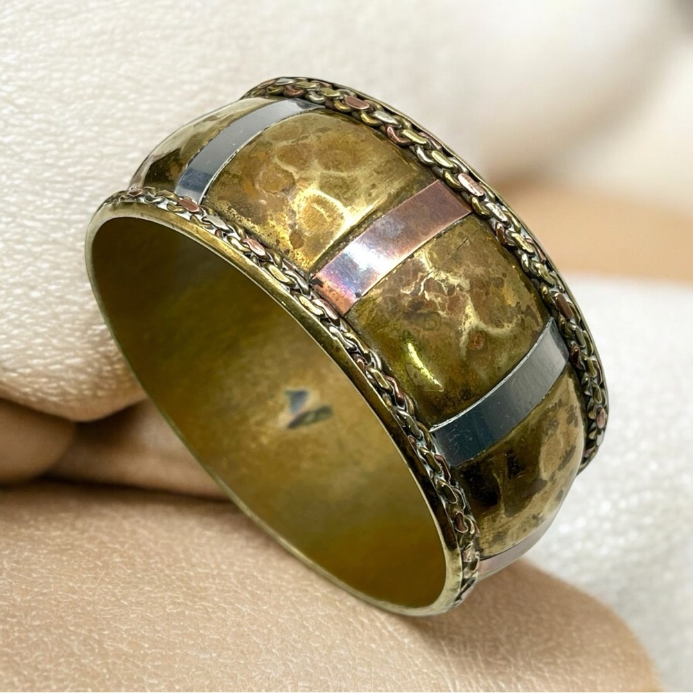 Vintage Tri-Tone Hammered Metal Bracelet - Gold, Silver, Rose
